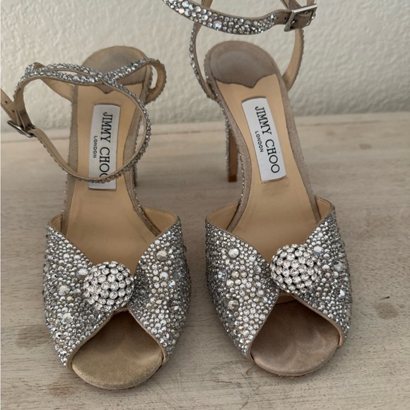 Jimmy Choo Nude Suede Sandals with Hotfix Crystals and sphere detail - Picture 6 of 16